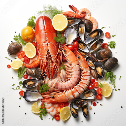 Seafood on a white background AI Generative