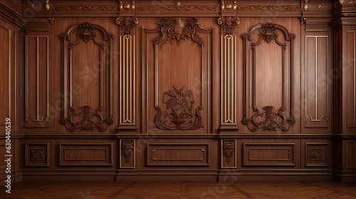 Opulent Wood Panel Corridor: A Luxurious Passageway Adorned in Elegance. Generative A © DigitalGenetics
