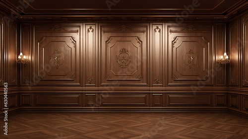 Opulent Wood Panel Corridor: A Luxurious Passageway Adorned in Elegance. Generative A