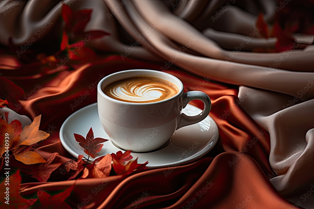 Autumn Coffee Leaves Backdrop Generative AI