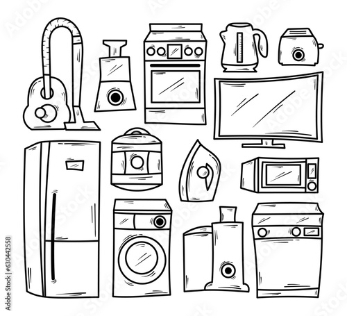 Hand Drawn Household Appliances Collection in Doolde Vector Element Illustration Style