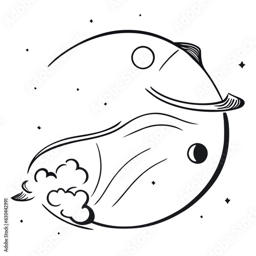 shapes and circles sky and cosmo, vector illustration doodle line art