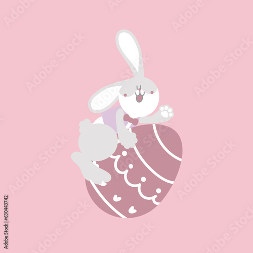 happy easter festival with animal pet bunny rabbit and egg, pastel color, flat vector illustration cartoon character