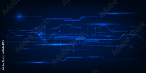Vector illustrations of abstract blue digital hi tech background with glowing horizontal line and digital element circuit pattern.Digital technology concept.