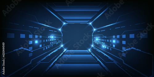 Fototapeta Naklejka Na Ścianę i Meble -  Vector illustration of futuristic hi tech tunnel digital speed way.Digital communication innovation and technology conceps.