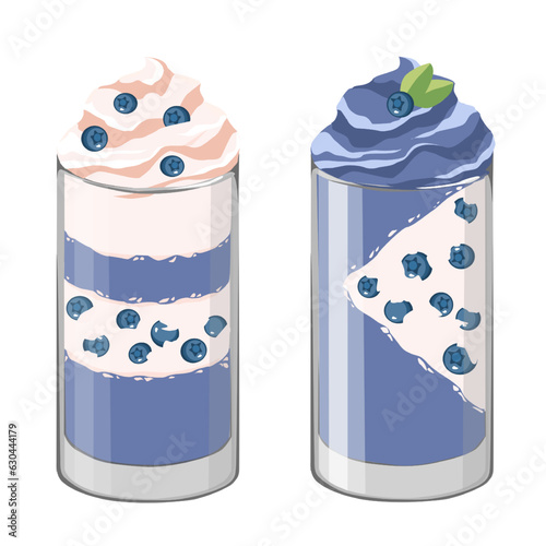 Dessert in a glass. Blueberries and cream.