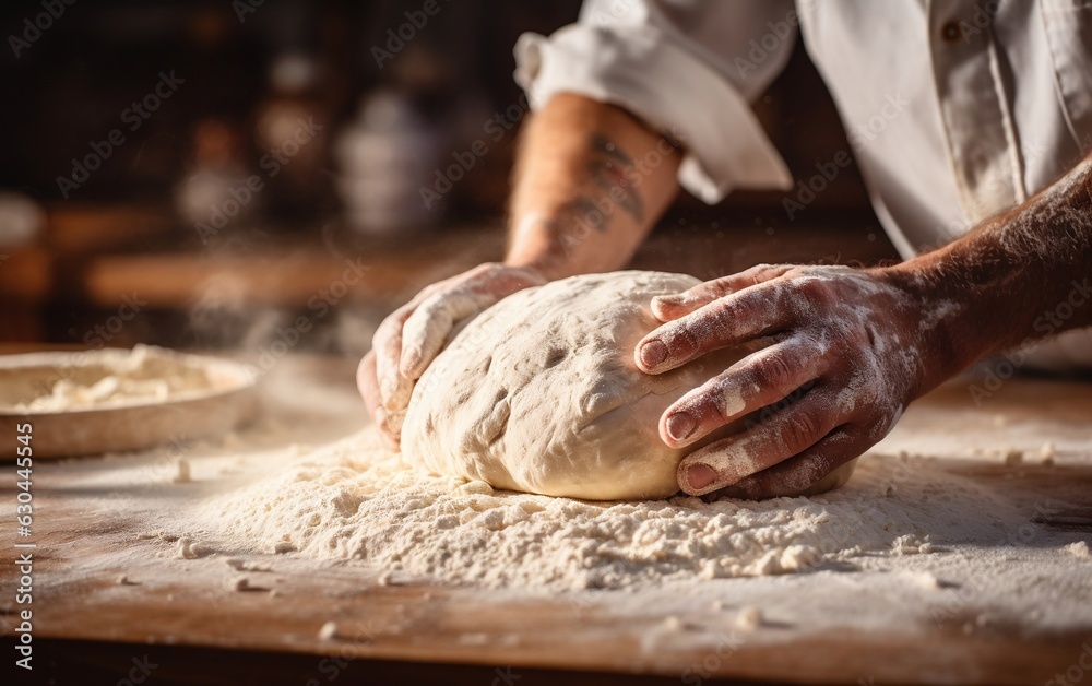 Artisanal Breadmaking Hand-Rolling Rustic Dough in Home Kitchen. AI