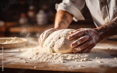 Artisanal Breadmaking Hand-Rolling Rustic Dough in Home Kitchen. AI