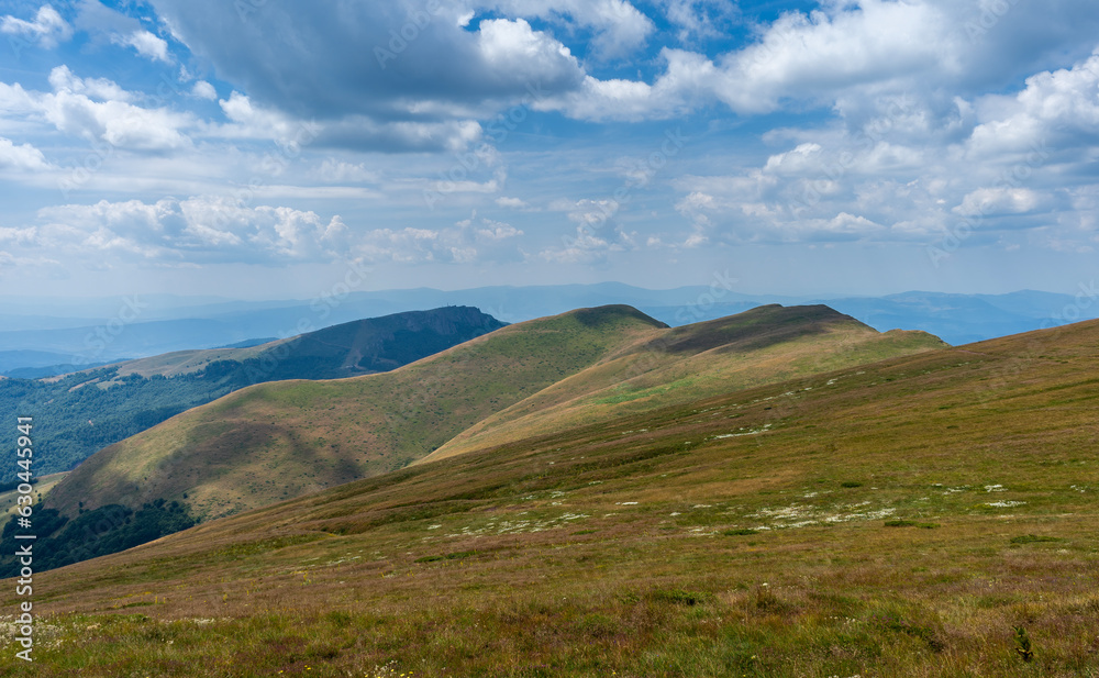 The view from Midzor on Stara Planina or the Balkan Mountains to the top of Babin Zub