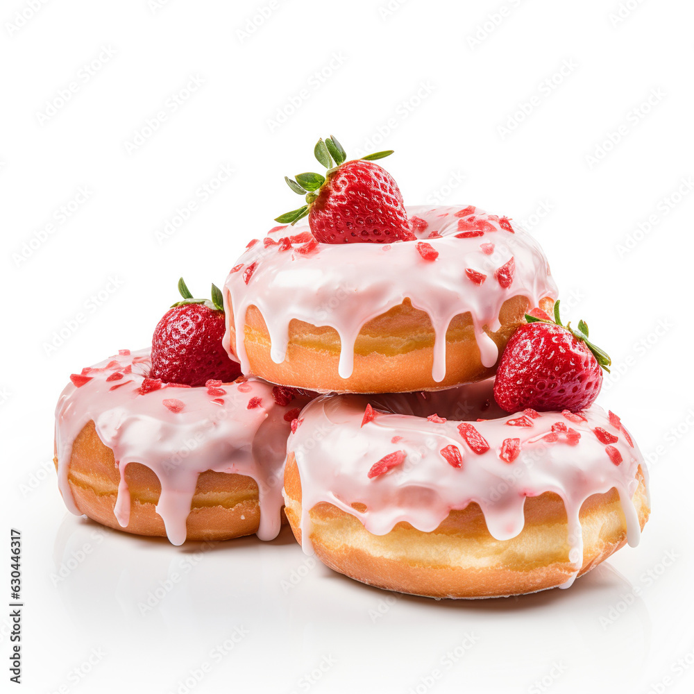 Strawberry donuts on white background AI Generative Strawberry donuts on white background AI Generative