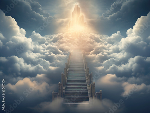 Fototapeta Stairway through the clouds to the heavenly light