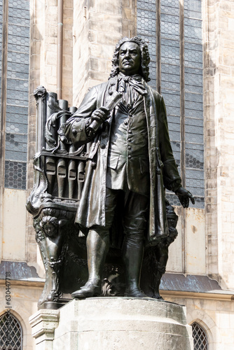 Monument to the famous composer Johann Sebastian Bach in front of the Thomaskirche (St. Thomas Church) in Leipzig, Germany