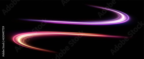 neon multicolored glowing swirl. The effect of moving at the speed of light. Easy trail. Shiny wavy path. Vector.