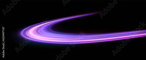 neon multicolored glowing swirl. The effect of moving at the speed of light. Easy trail. Shiny wavy path. Vector.