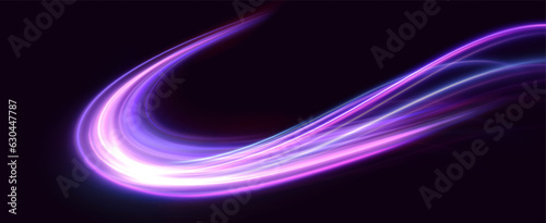 neon multicolored glowing swirl. The effect of moving at the speed of light. Easy trail. Shiny wavy path. Vector.