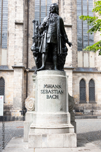 Monument to the famous composer Johann Sebastian Bach in front of the Thomaskirche (St. Thomas Church) in Leipzig, Germany