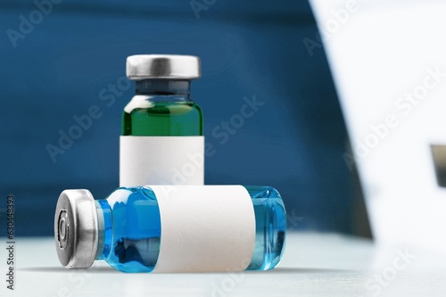 A single vial of injection on desk in hospital