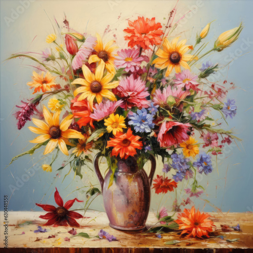 Watercolor flowers. flower vase