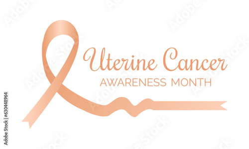 Banner with Uterine Cancer Awareness Realistic Ribbon. Awareness Month in September. Endometrial cancer and uterine sarcoma. 