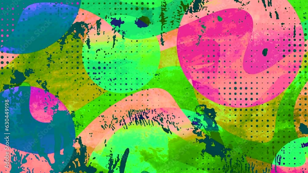 colorful grunge backround in modern street art style, abstract circle pattern loop video
