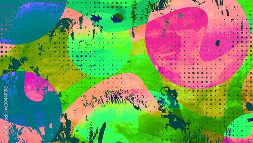 colorful grunge backround in modern street art style, abstract circle pattern loop video photo