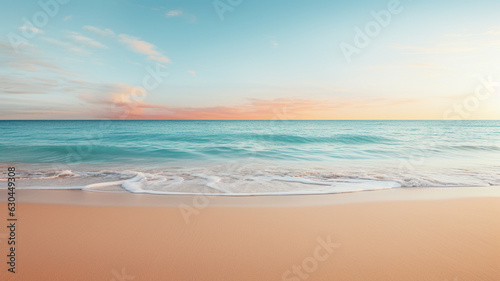 Golden sand with blue ocean. Beautiful tropical beach. White sand tropical paradise beach background summer vacation concept. Sea water against a white cloudy blue sky. Copy space. © Nataliia