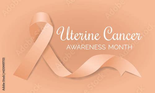 Banner with Uterine Cancer Awareness Realistic Ribbon. Awareness Month in September. Endometrial cancer and uterine sarcoma. 