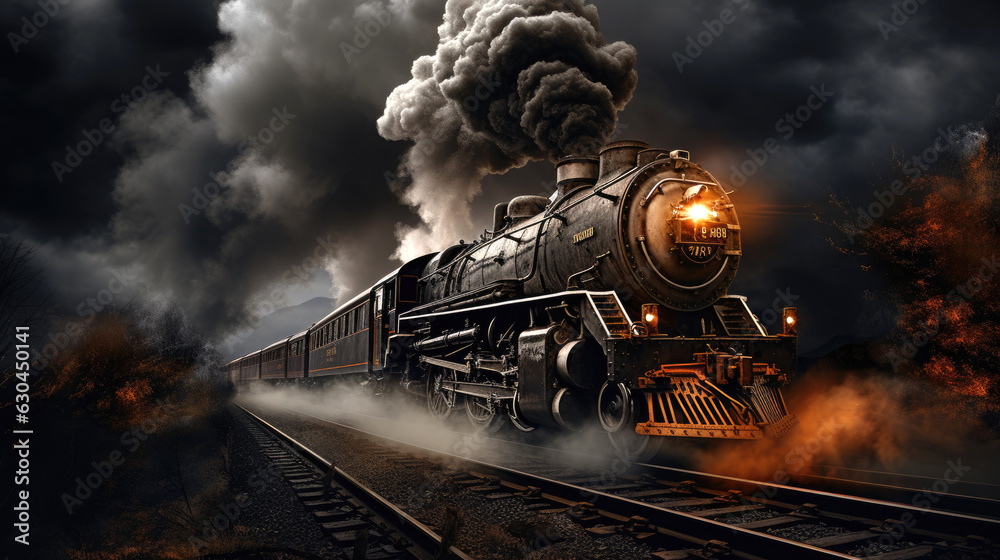 Old steam train. Generative AI Old steam train. Generative AI