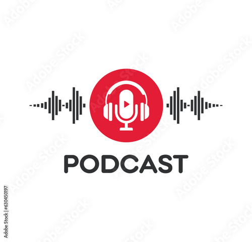 Podcast logo. The microphone icon. Podcast radio icon. Studio microphone with webcast
