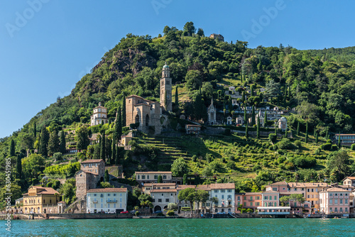 View of of Morcote on the Lugano Lake, considered one the most beautiful village in Switzerland
