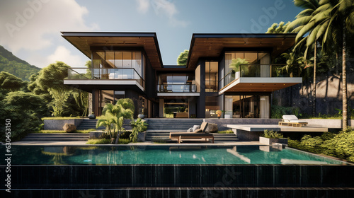 Luxury Villa House Exterior Modern Design Home Tropical Beautiful Ocean View Architecture © tinyt.studio