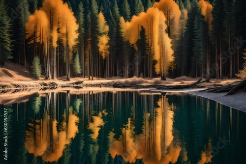 reflection of Autumn trees in water generated by AI tool © Muhammad