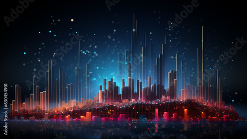 Luminous Futurity: Holographic 3D Fintech Financial Charts with Dynamic Graphs and Cyberpunk-inspired Visuals Illuminated by a Diverse Color Spectrum