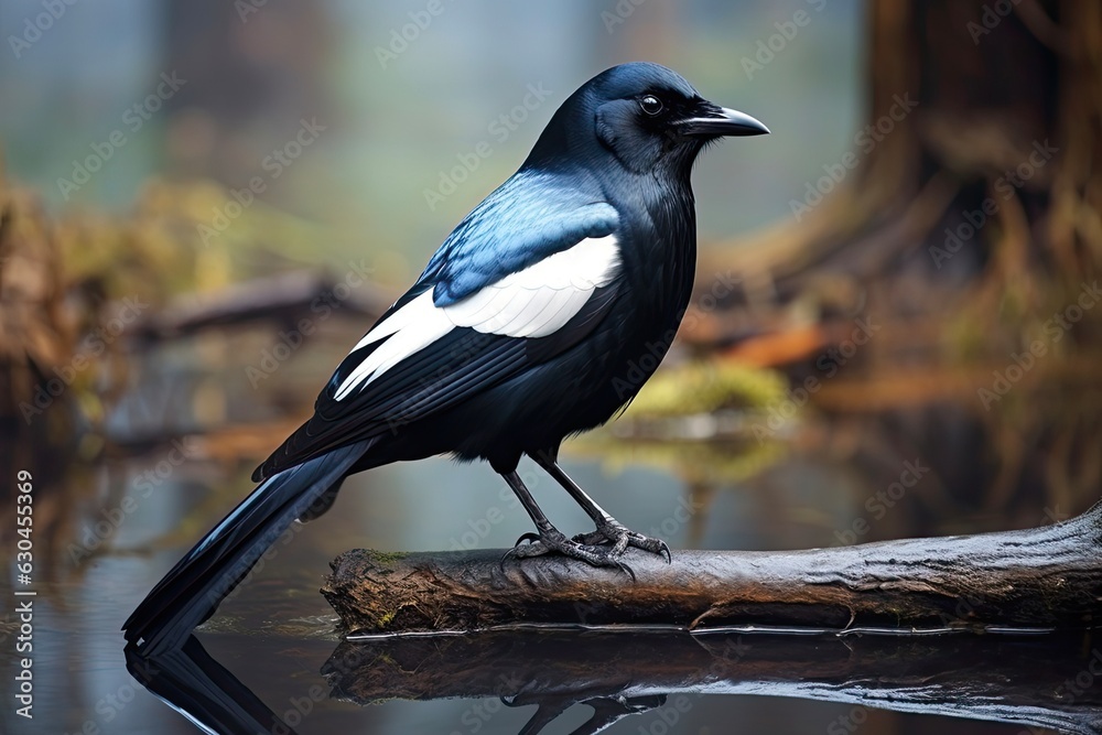 Eurasian Magpie - Pica Pica. Black and Common Bird Creature with Prominent Beak, Resembling Crow. Generative AI Eurasian Magpie - Pica Pica. Black and Common Bird Creature with Prominent Beak, Resembling Crow. Generative AI