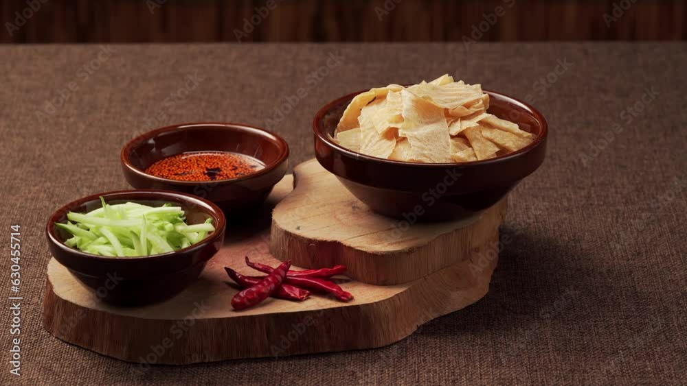 Air-dried tofu skin on a monochrome background