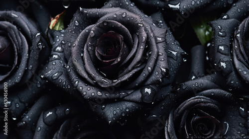 Fototapeta Naklejka Na Ścianę i Meble -  Black roses with water drops background	