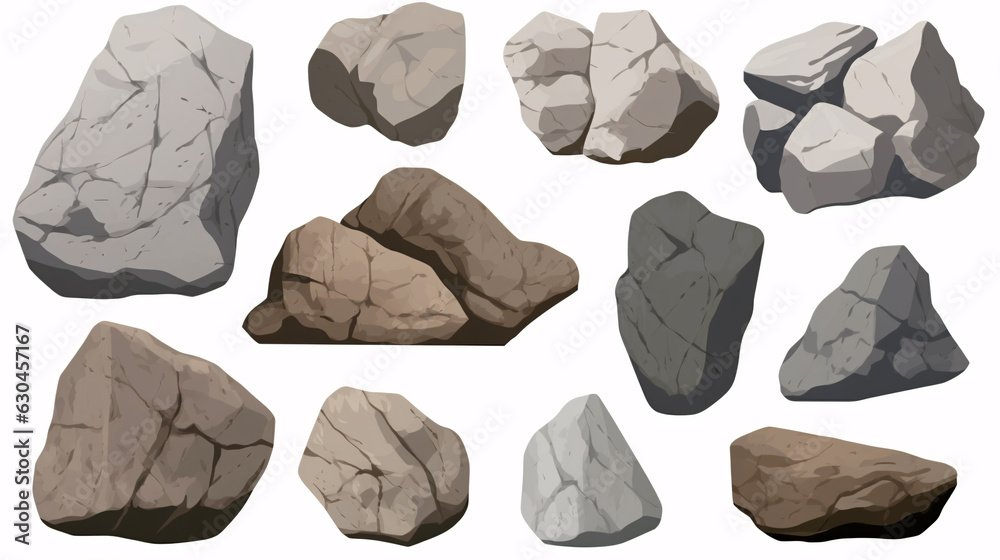 Naklejka premium Set of stones or rocks isolated on White background.