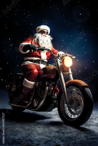 Weihnachtsmann auf Motorrad unterwegs 3, Generative KI © Sven