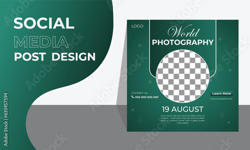 Unique and modern Social media post template with camera design for world photography day design. Blue gradient color World Photography Day August 19th poster design