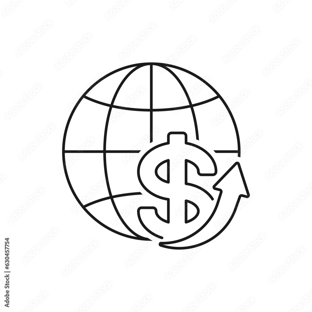 Global finance line icon. Money with globe isolated on white background. Vector illustration Global finance line icon. Money with globe isolated on white background. Vector illustration