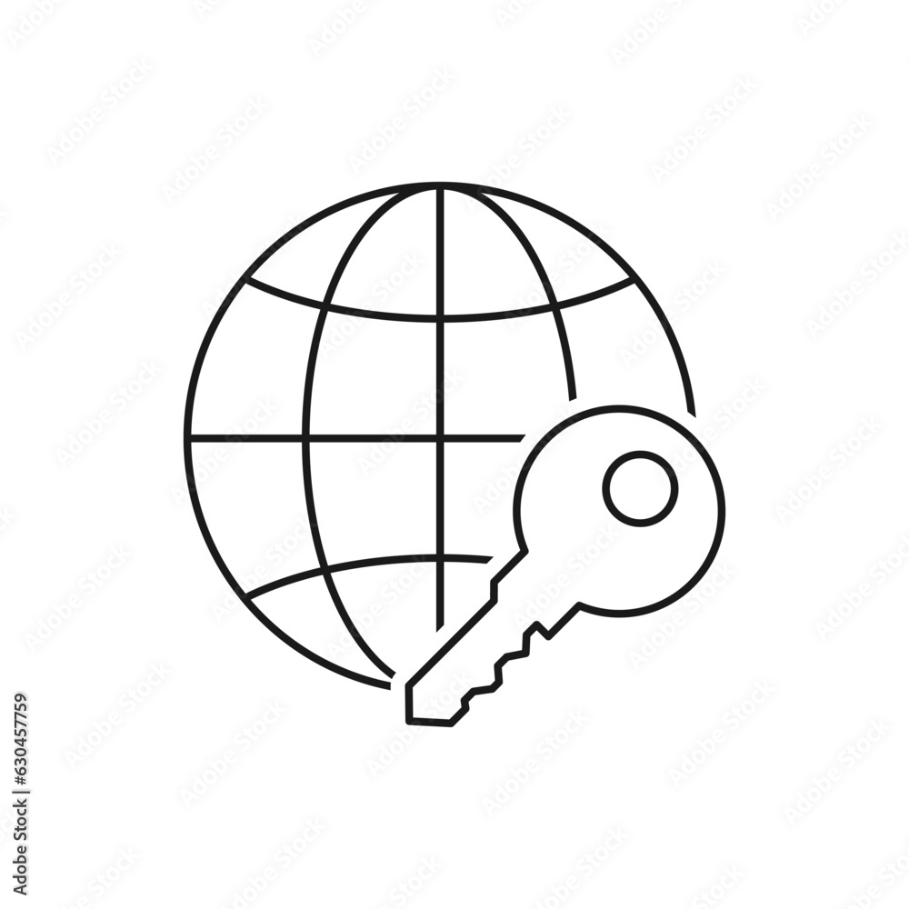 Globe with key. Secure internet access line icon isolated on white background. Vector illustration Globe with key. Secure internet access line icon isolated on white background. Vector illustration