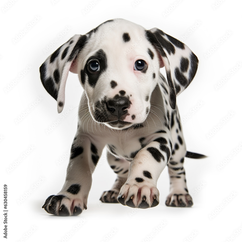 Playful Dalmatian Puppy Running Towards Camera with Spots