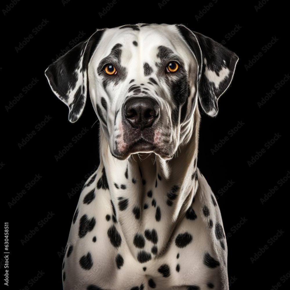 Spotted Dalmatian Dog Portrait on Dark Background