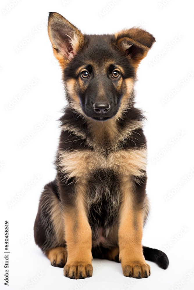 Fototapeta premium Young German Shepherd - Cute Pet Portrait on White Background