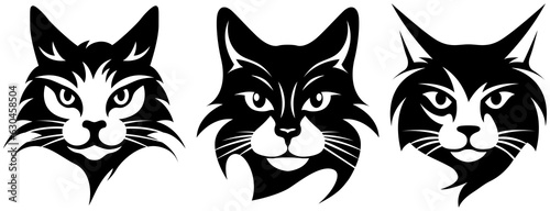 Heads of cats abstract character illustrations. Graphic logo of predator design template for emblem. Image of animal portraits.