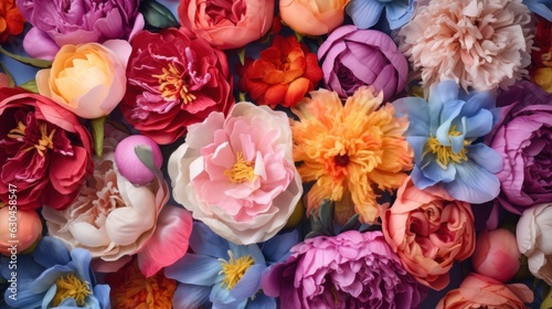 floral background with multicolored peony flowers  ai tools generated image