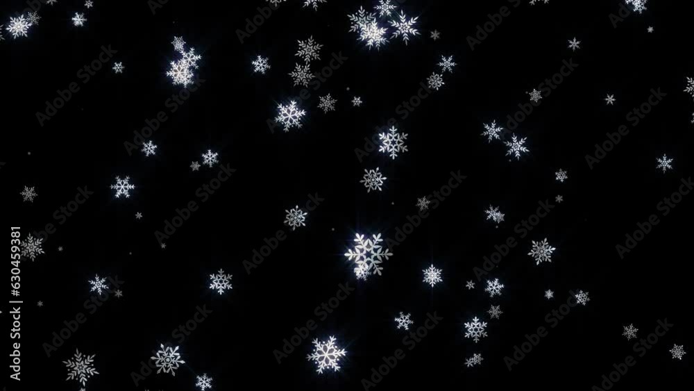 雪の結晶が光りながら降り続く(背景にアルファチャンネル付き) 雪の結晶が光りながら降り続く(背景にアルファチャンネル付き)