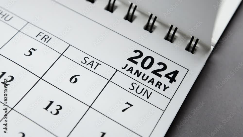 Calendar pages for January 2024. Close-up. Stock Video | Adobe Stock