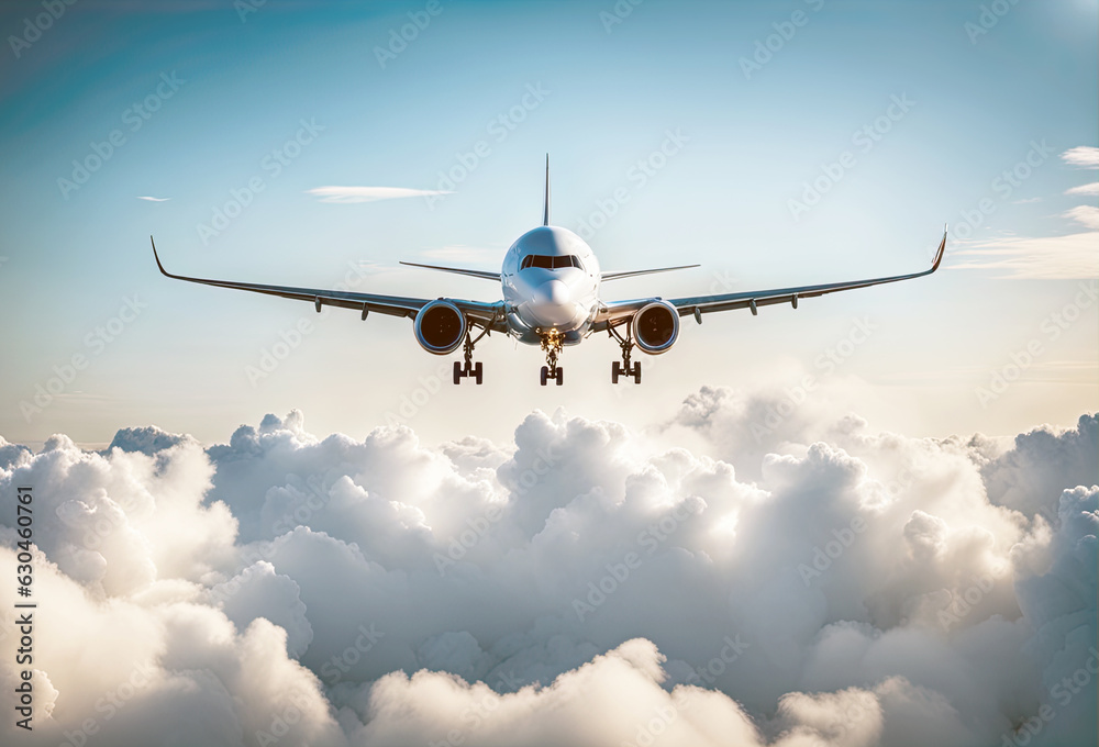 Fototapeta premium An airplane landing in the clouds