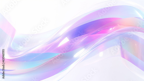 Luminous Serenity 3D Render White Abstract Background Transparent Glass Ribbon Gracefully Floating Water Dynamic Holographic Curved Wave Motion Iridescent Design Element Banner Background Wallpaper